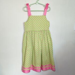 Peaches 'N Cream Green and Pink Polka Dot Sundress with Ribbons Girls Size 6x
